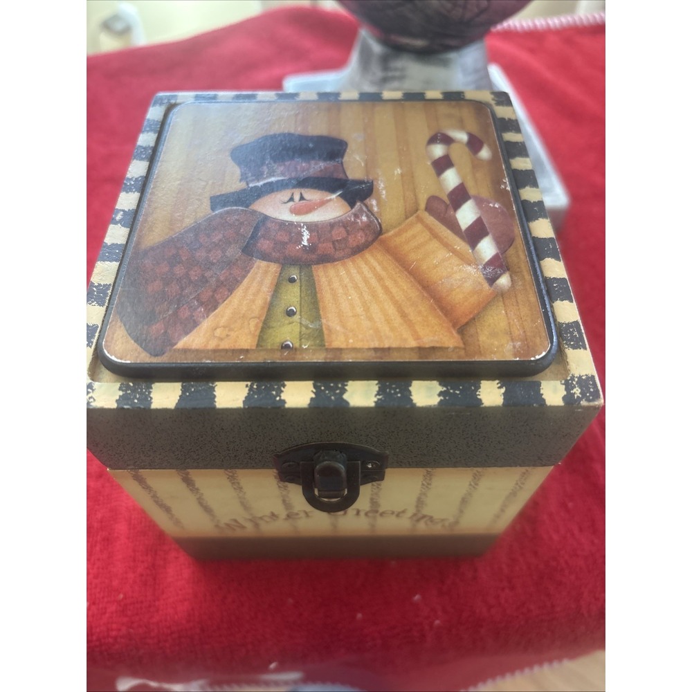 6pcs Winter Greetings Snowman Wooden Drink Coaster Set with Storage Box 5"